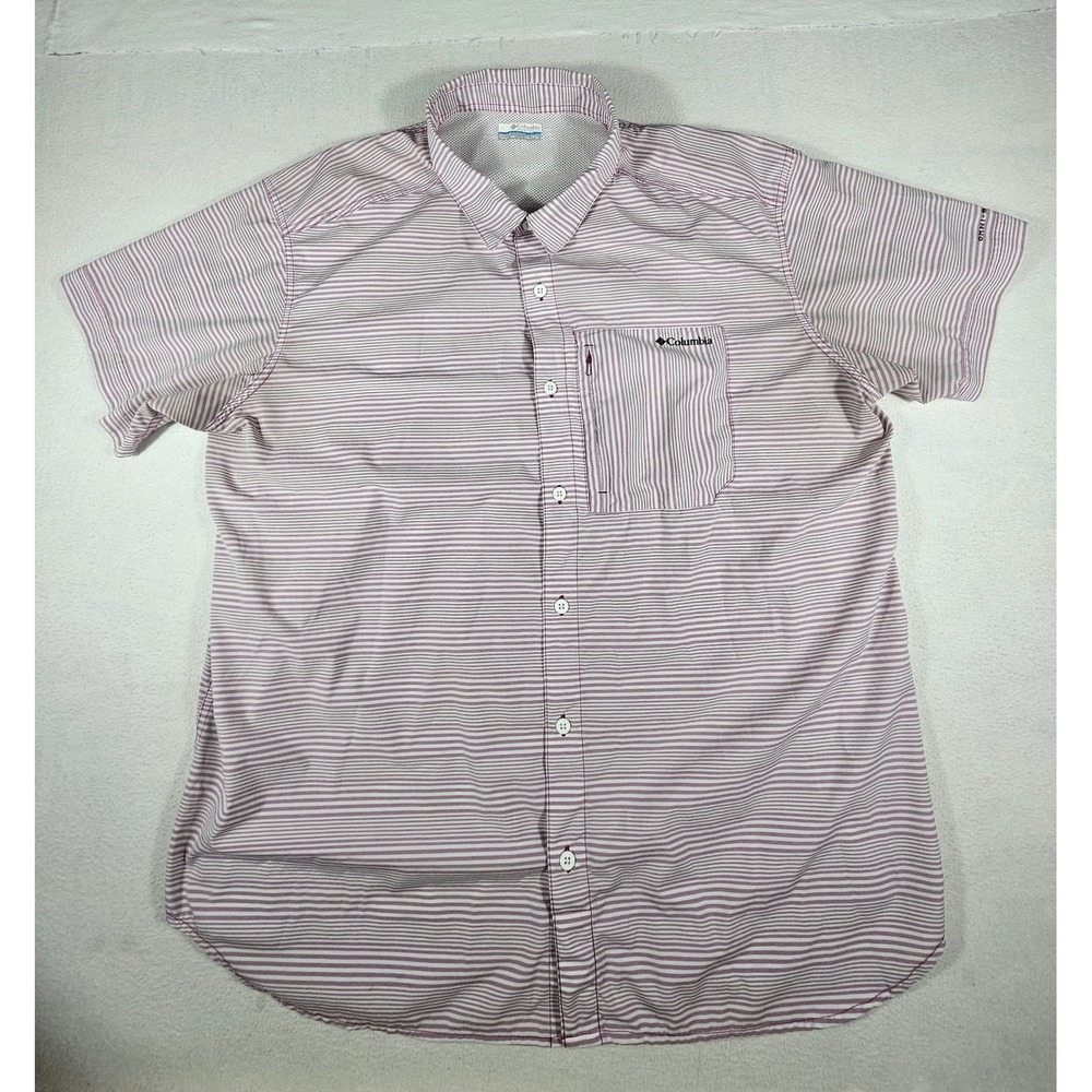 Columbia Mens XXL Omni-Shade Striped Short Sleeve Fishing Shirt Purple AM4980